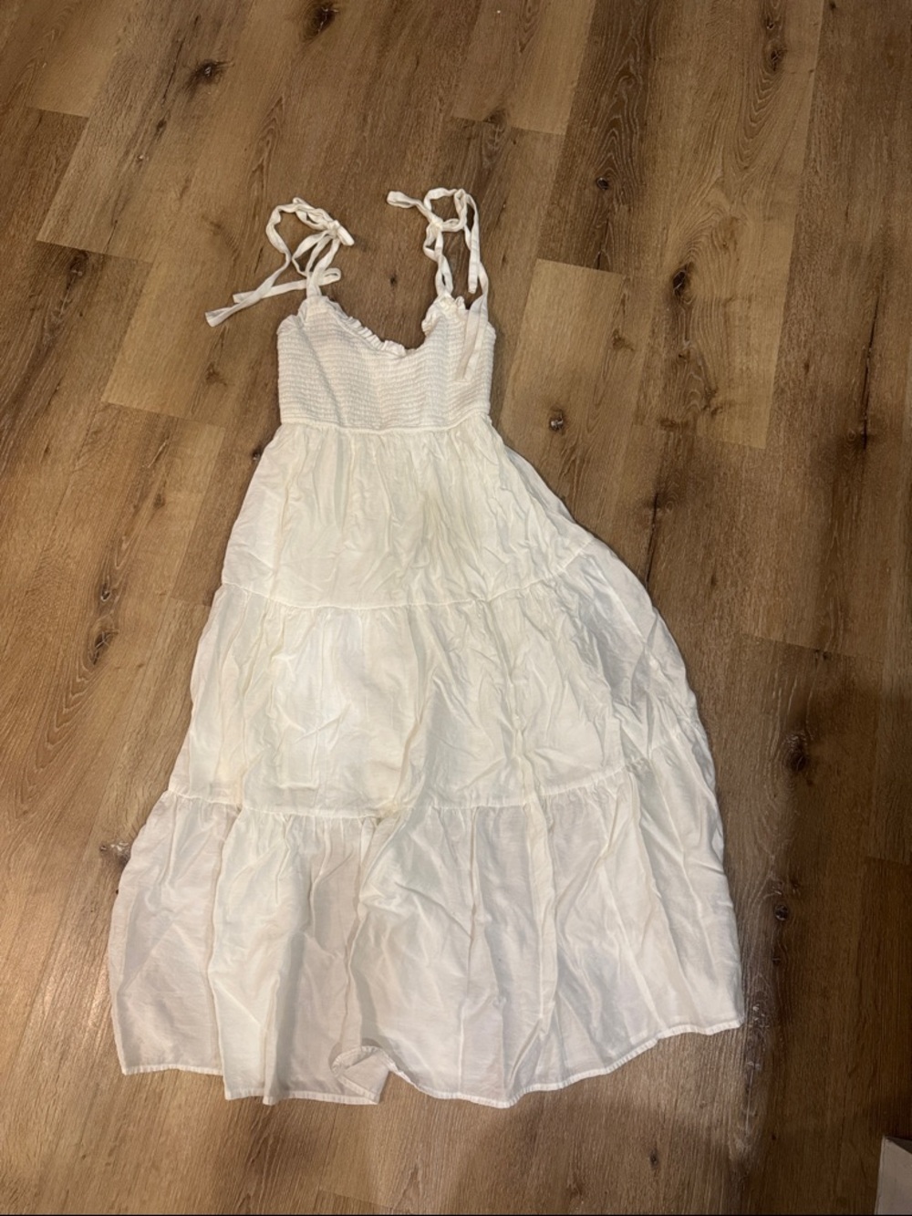 White Tiered Smocked Sundress with Tie Straps